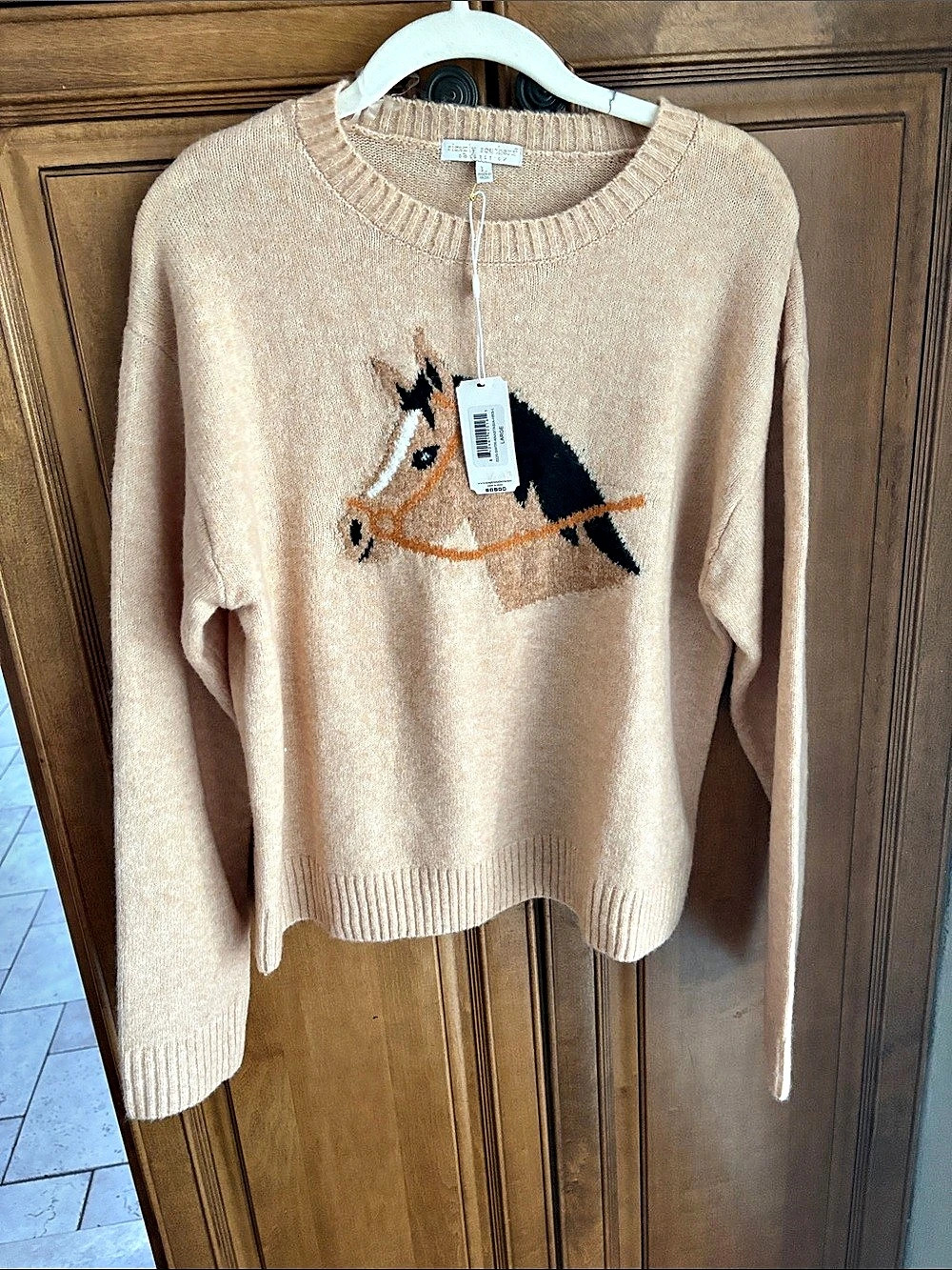 Simply Southern Horse Sweater Horse Motif Sweater in Beige Size Large NWT